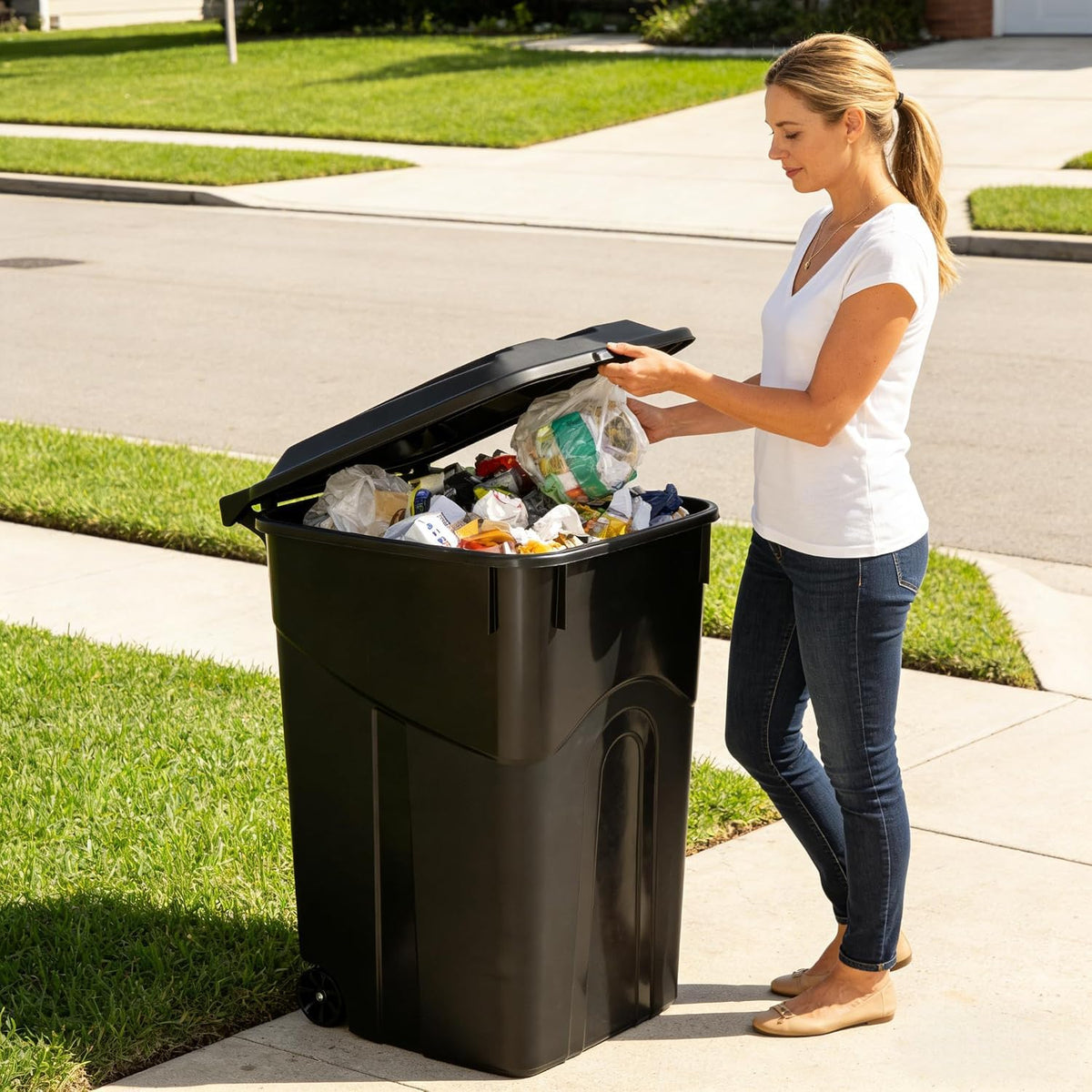 45 Gallon Outdoor Trash Can with Wheels and Lid U860026
