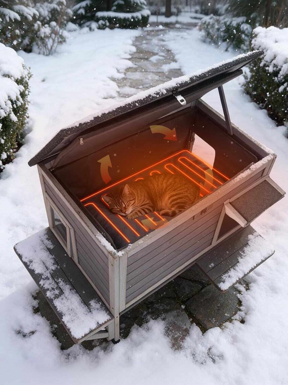 6-Sides Insulated Outdoor Heated Cat House S861023