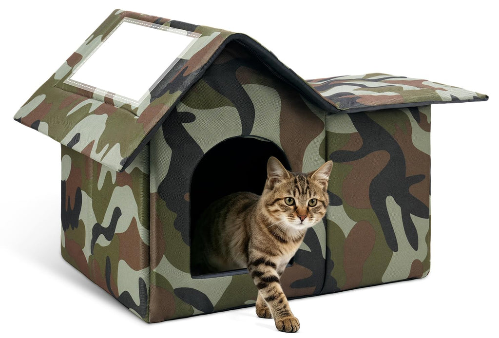 Large Weatherproof Outdoor Cat House with Door and Soft Mat Q7374