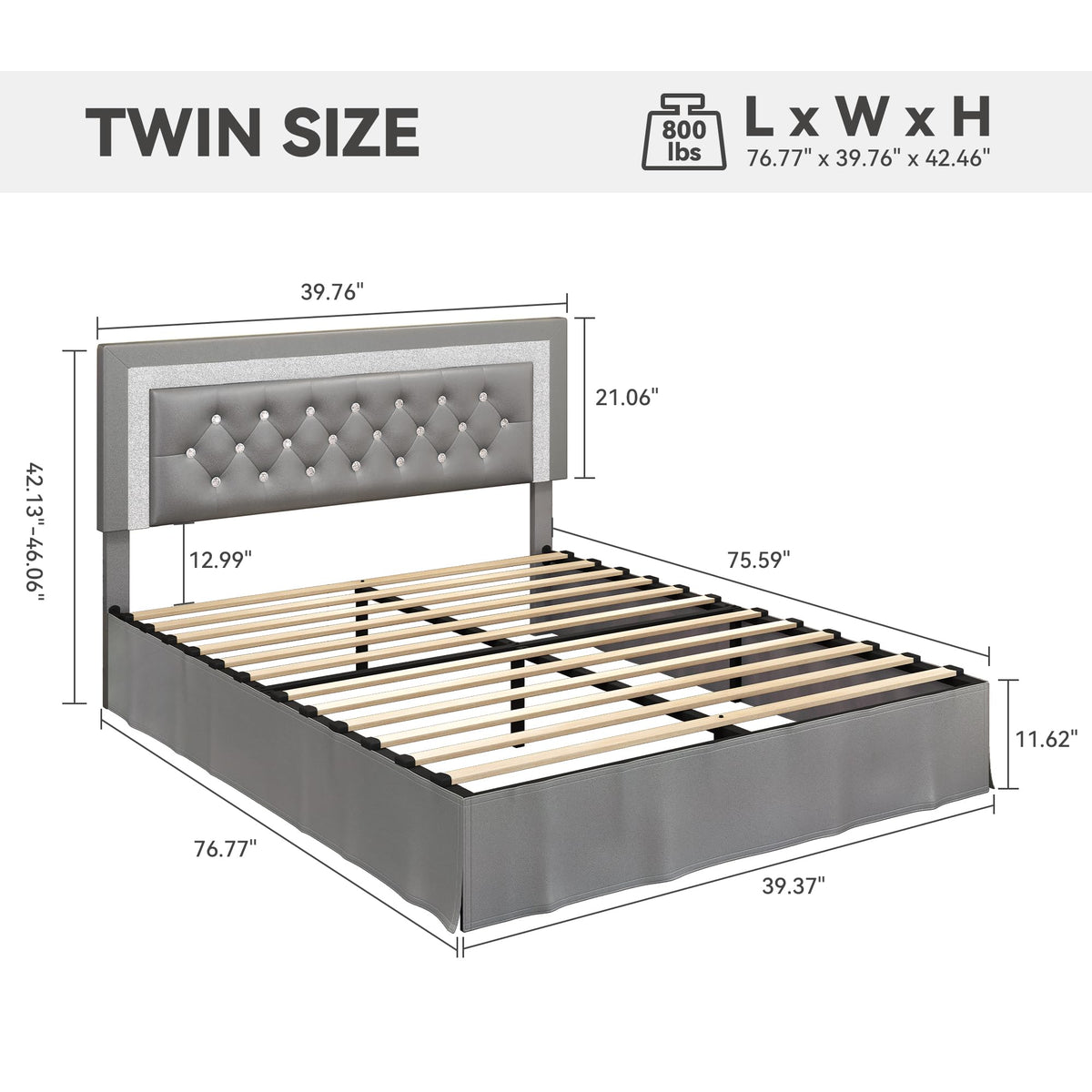 Twin LED Bed Frame with Adjustable Headboard H428