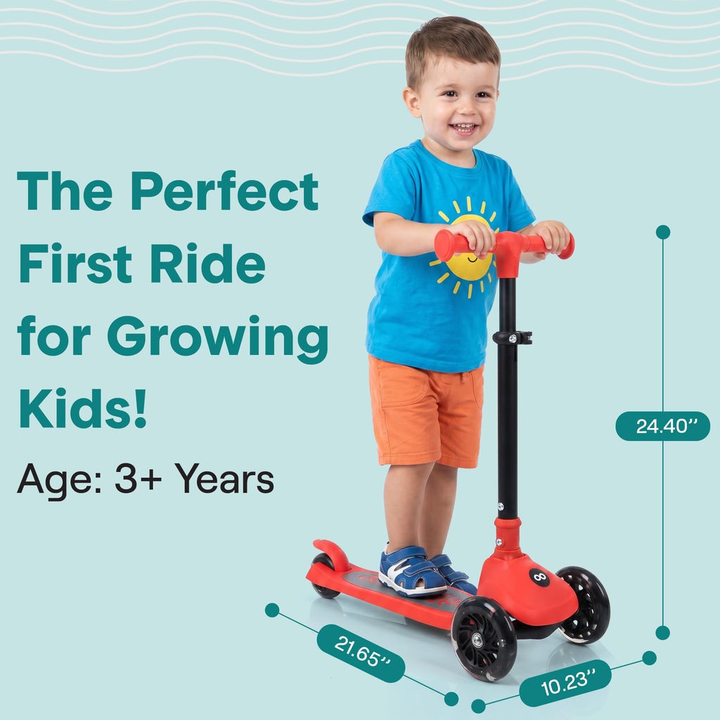 Foldable 3 Wheel Scooter with LED Wheels, Adjustable Handlebar, Red E407