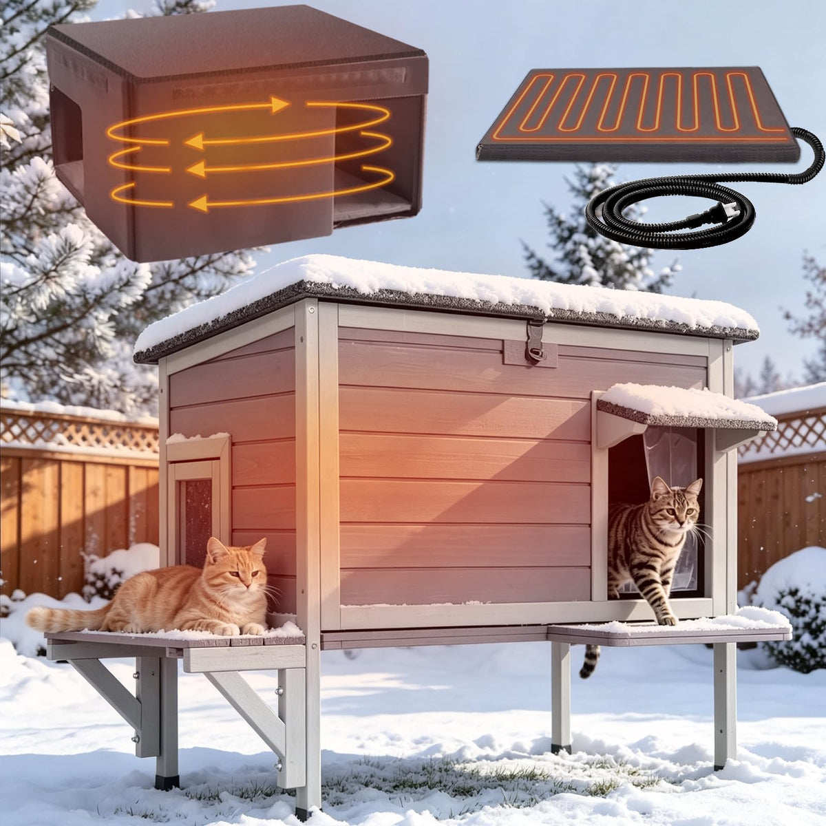 6-Sides Insulated Outdoor Heated Cat House S861023