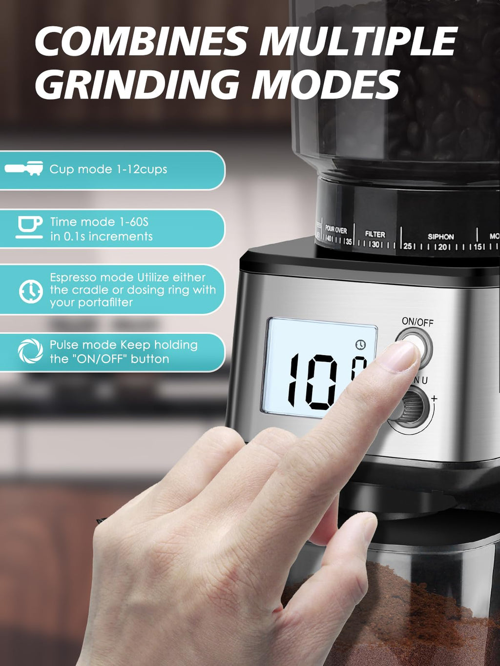Conical Burr Espresso Coffee Grinder 51mm Stepless Electric F9588