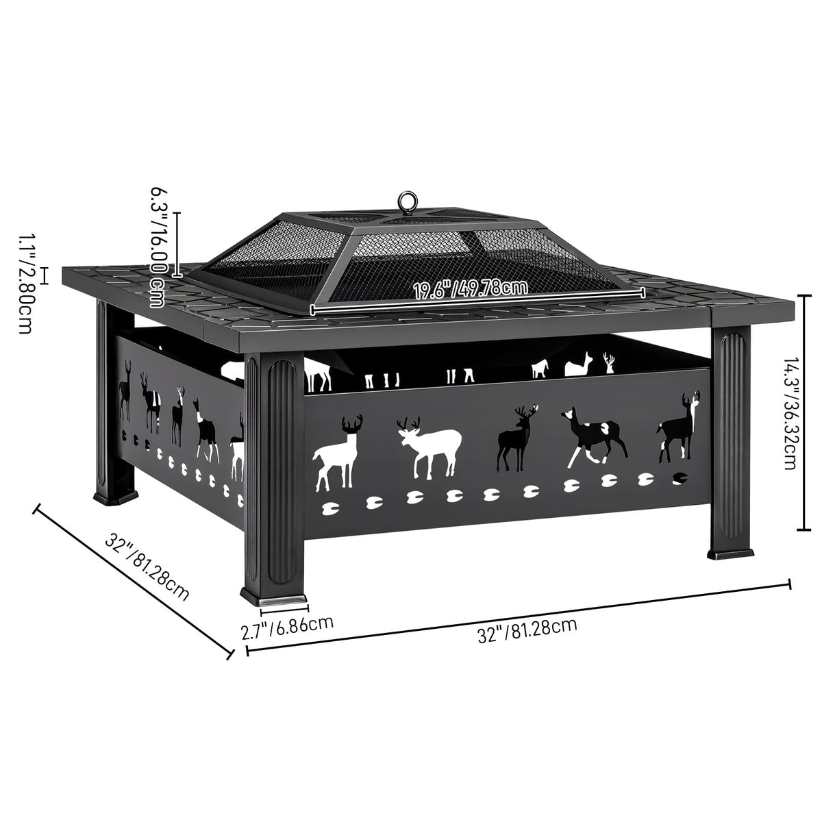 32 Inch Square Wood Burning Fire Pit Table P28678