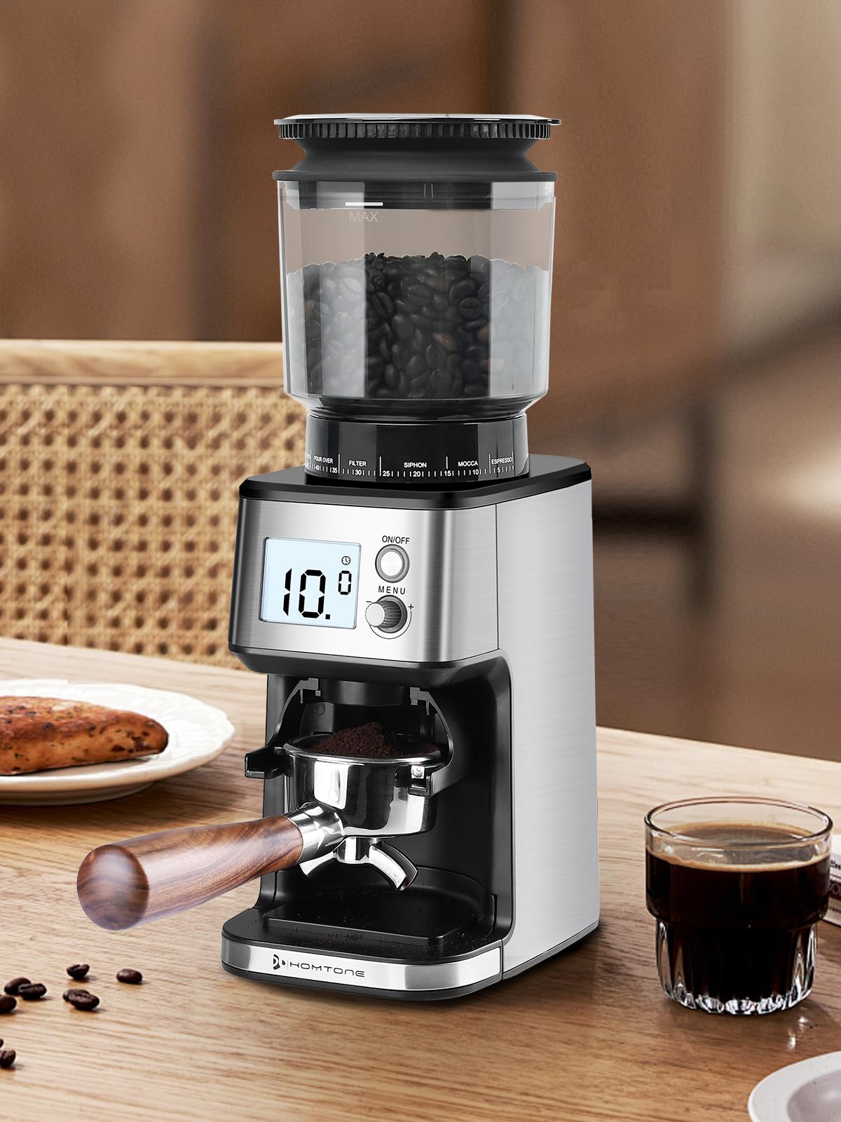 Conical Burr Espresso Coffee Grinder 51mm Stepless Electric F9588
