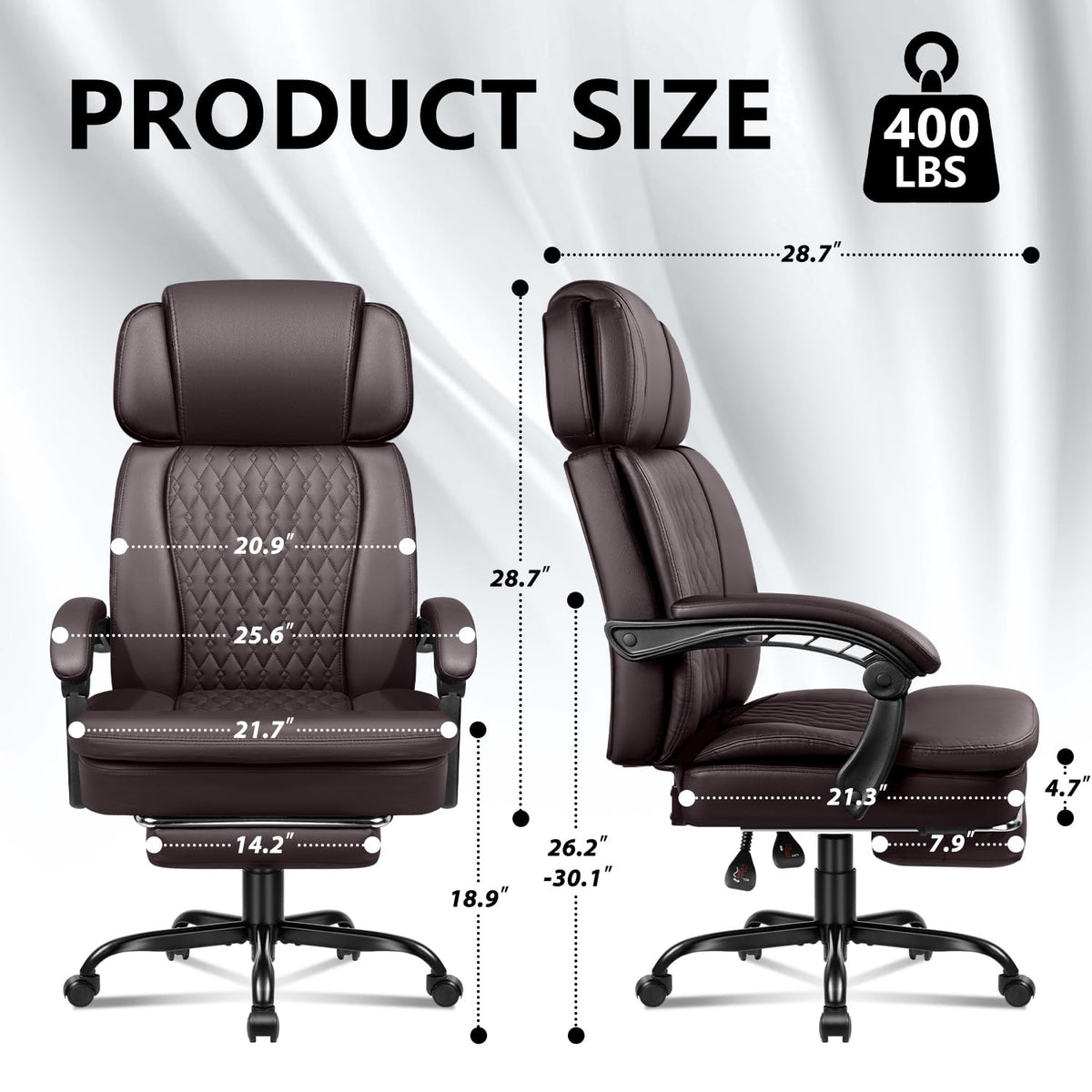 Brown High Back Ergonomic PU Leather Office Chair with Foot-Rest K2076