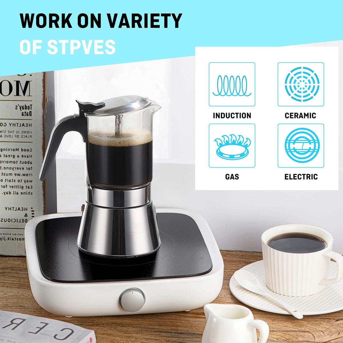 Induction Stovetop Espresso Maker 240ml 6cup F930
