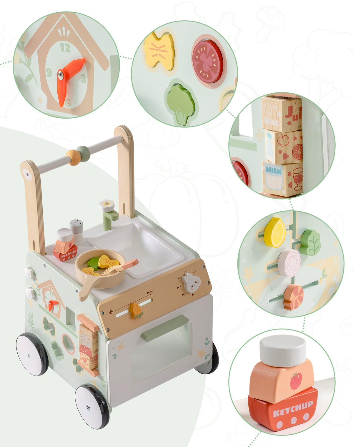 Wooden Baby Push Walker with Decelerator M8840