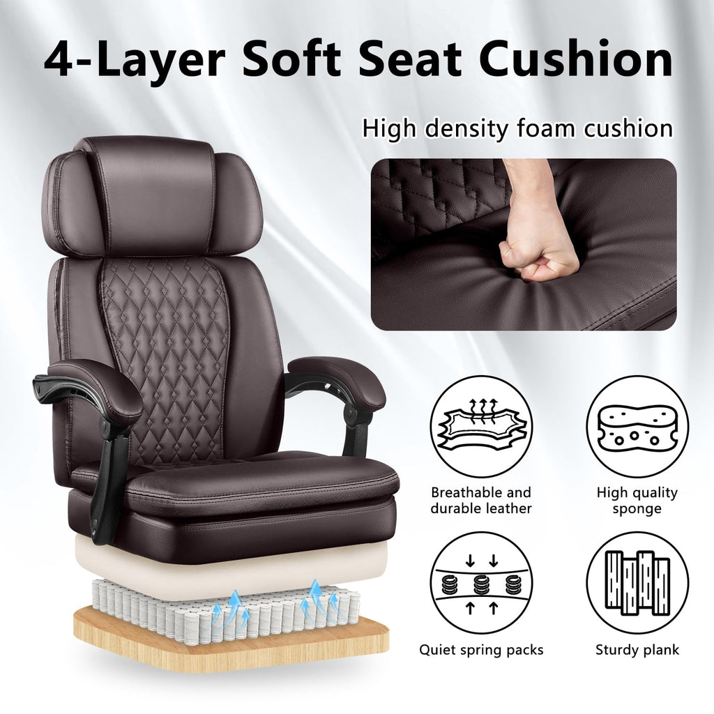 Brown High Back Ergonomic PU Leather Office Chair with Foot-Rest K2076