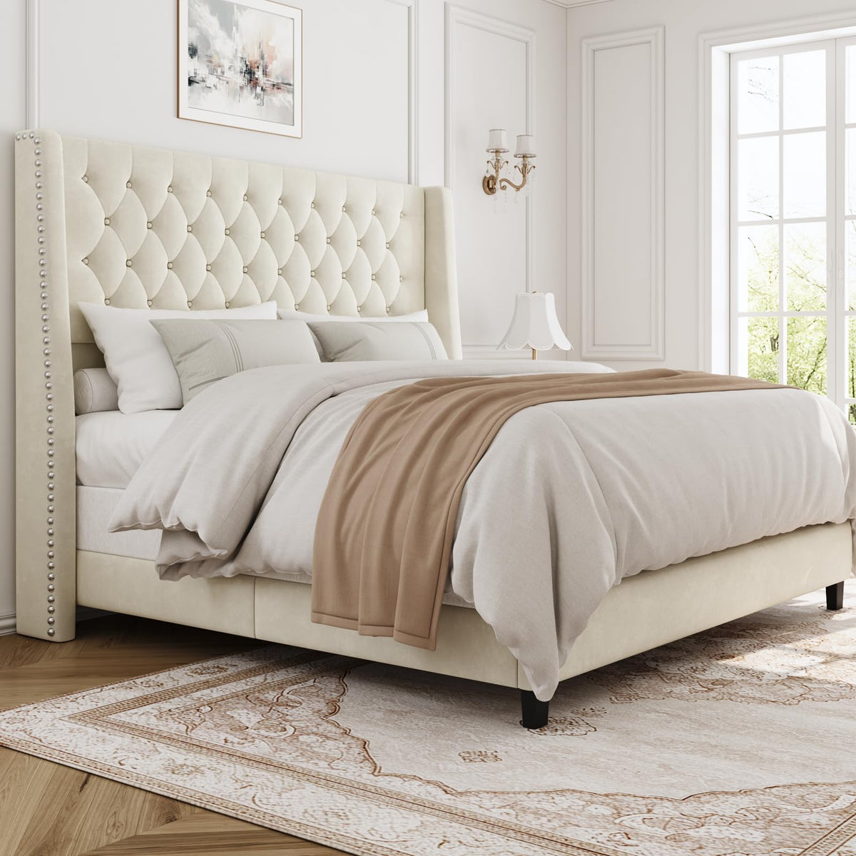 Queen Upholstered Bed Frame with Wingback K52330
