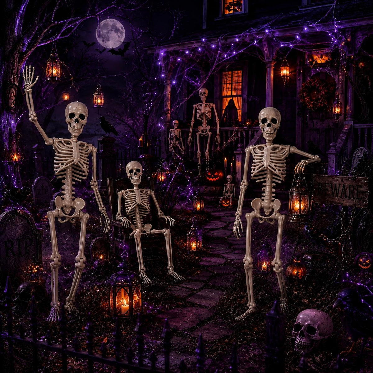 5.4 ft Posable Halloween Skeleton with Movable Joints D339981