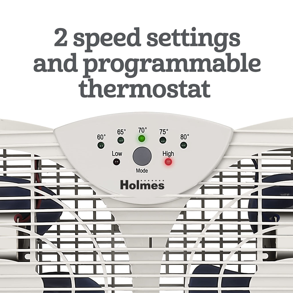 White Dual Blade Digital Window Fan with Programmable Thermostat Control V853474