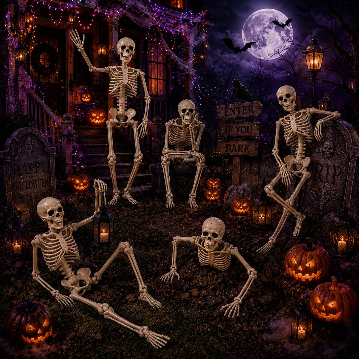 5.4 ft Posable Halloween Skeleton with Movable Joints D339981
