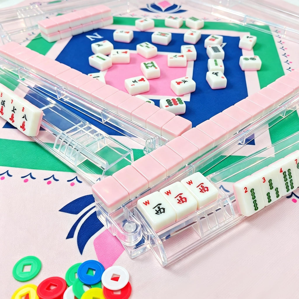Clear Acrylic Mahjong Racks with Pushers Set of 4 B15620