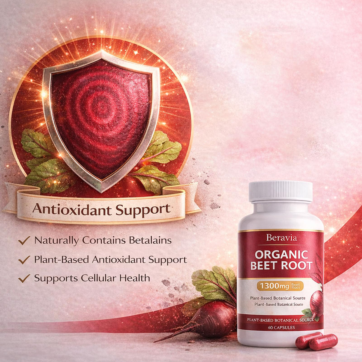 Organic Beet Root Capsules 1300 mg 60 Capsules P649