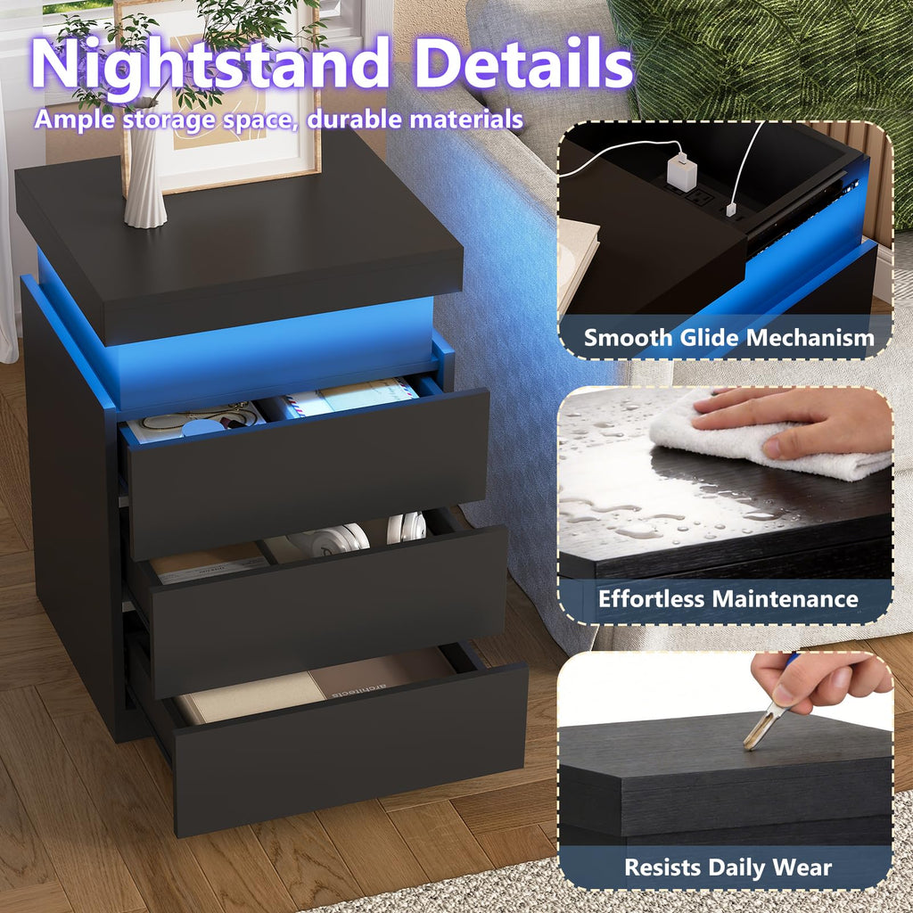 Black Nightstand with Charging Station W807057