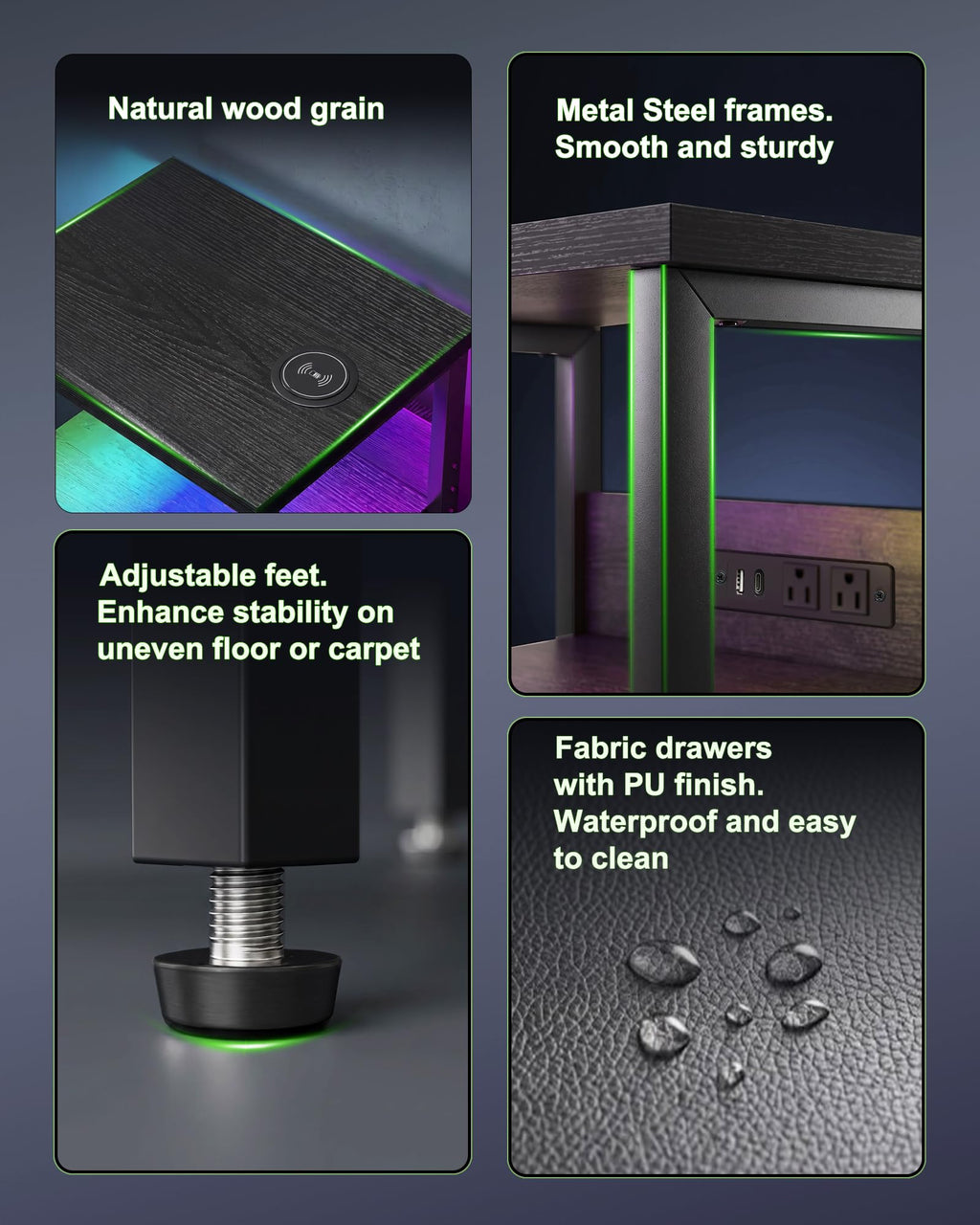 Black Smart Nightstand with Wireless Charging B87776