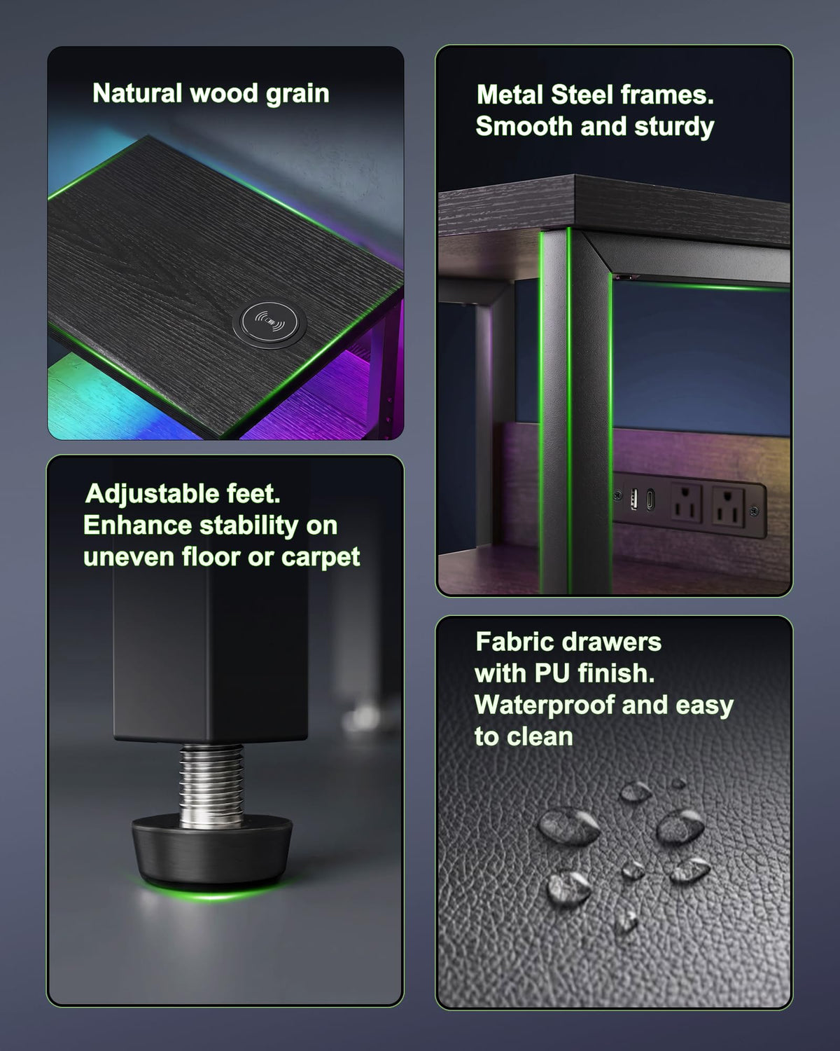 Black Smart Nightstand with Wireless Charging B87776