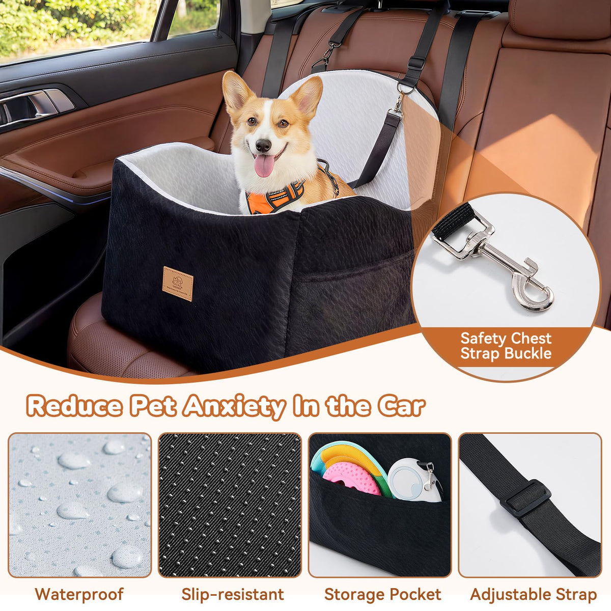 Dog Booster Car Seat for Small Dogs Up to 40lbs with Safety Belt V988