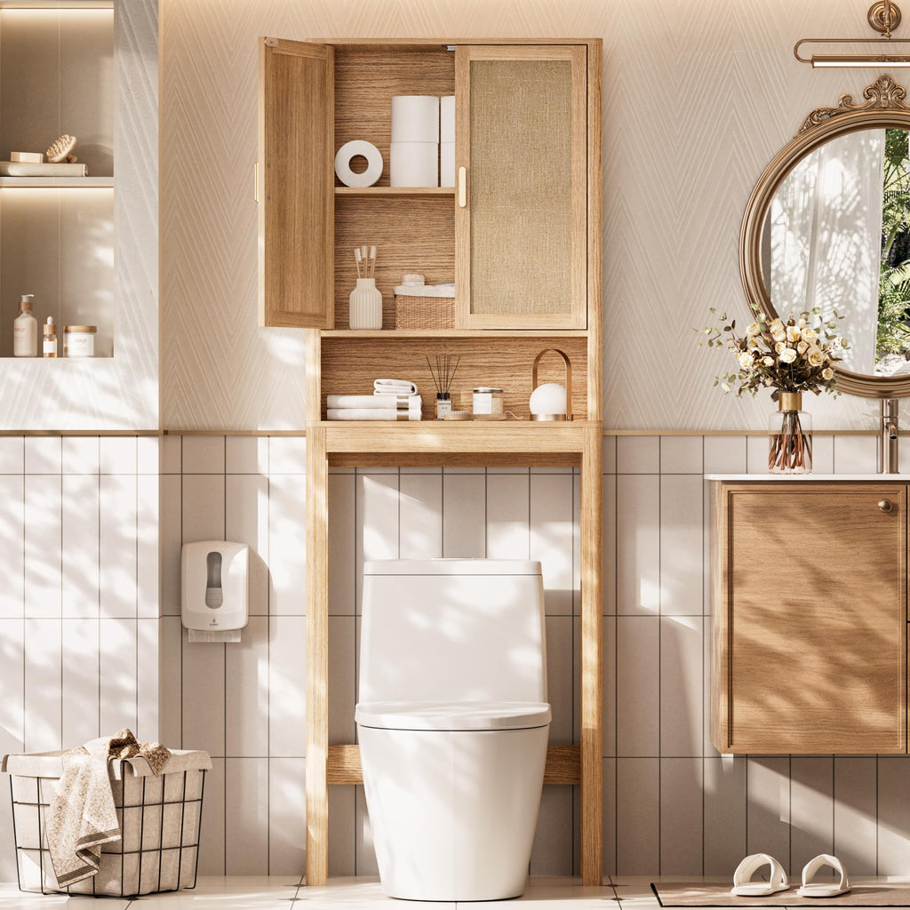 Over the Toilet Storage Cabinet with Rattan Doors G879153
