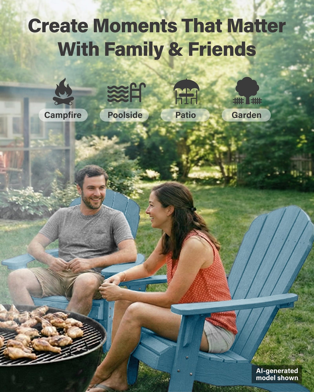 Oversized Adirondack Chair Set of 4 Blue V7009