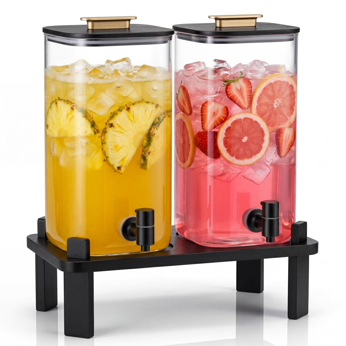 2 PCS 3 Gallon Glass Beverage Dispenser with Wood Stand C342422