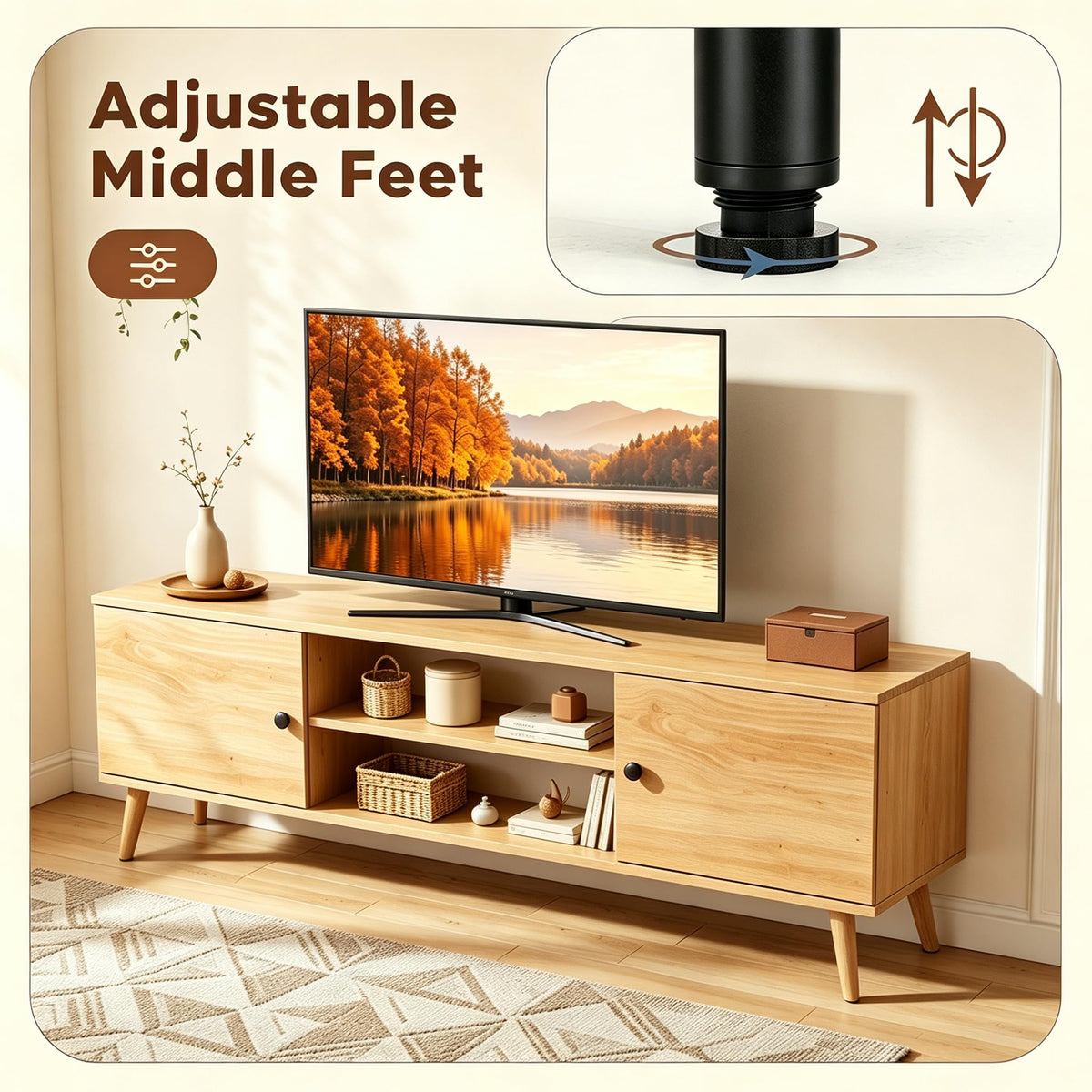 55 60 inch Wood TV Stand with 2 Cabinets H7467