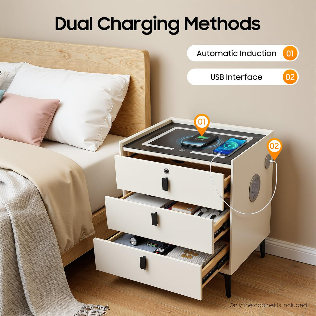 3 Drawers Nightstand with Fingerprint Lock and Wireless Charging I726779