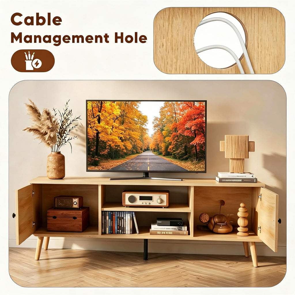 55 60 inch Wood TV Stand with 2 Cabinets H7467