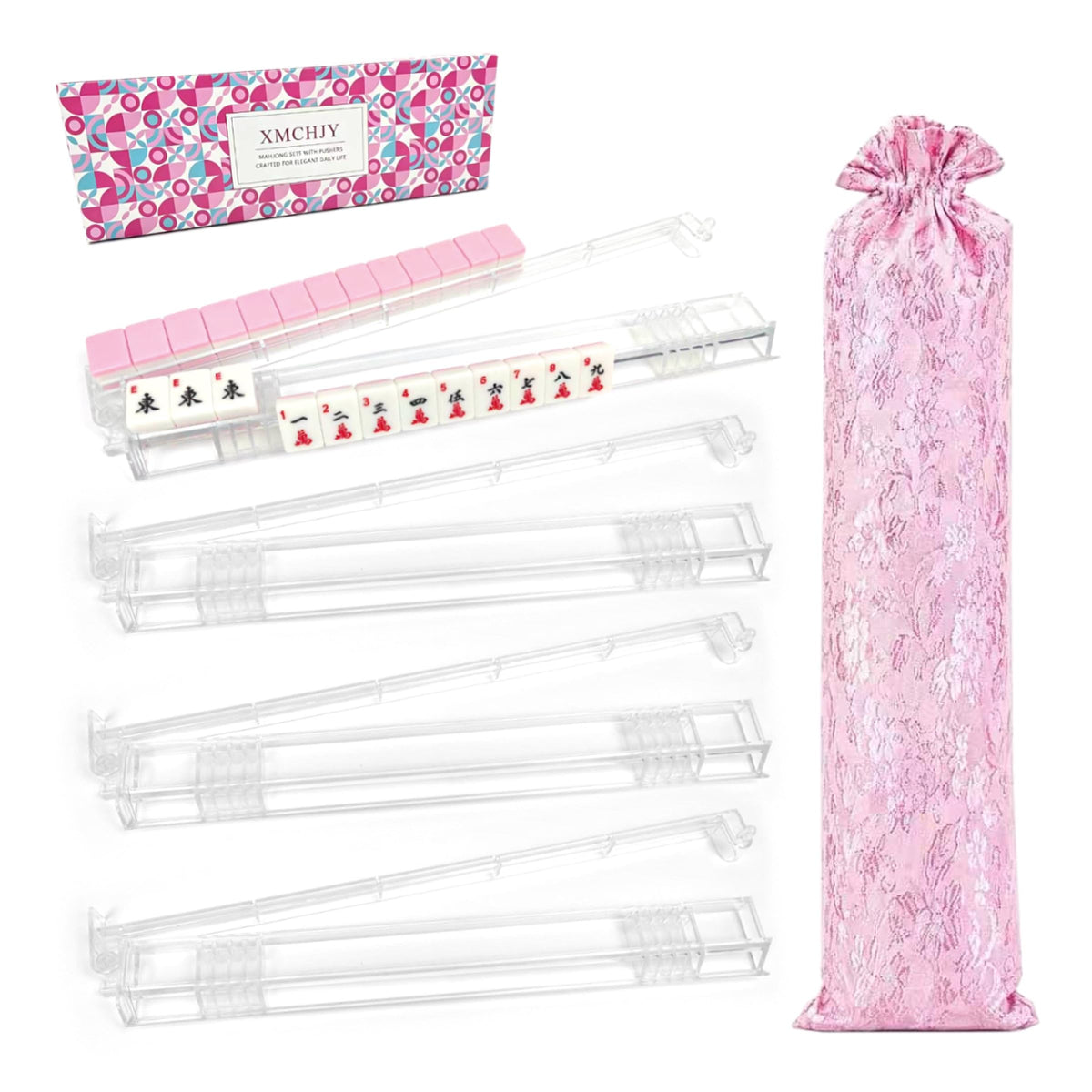 Clear Acrylic Mahjong Racks with Pushers Set of 4 B15620