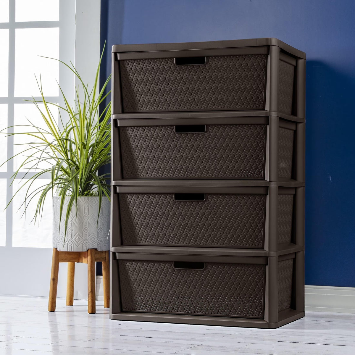 Brown 4 Drawer Plastic Storage Tower A854158