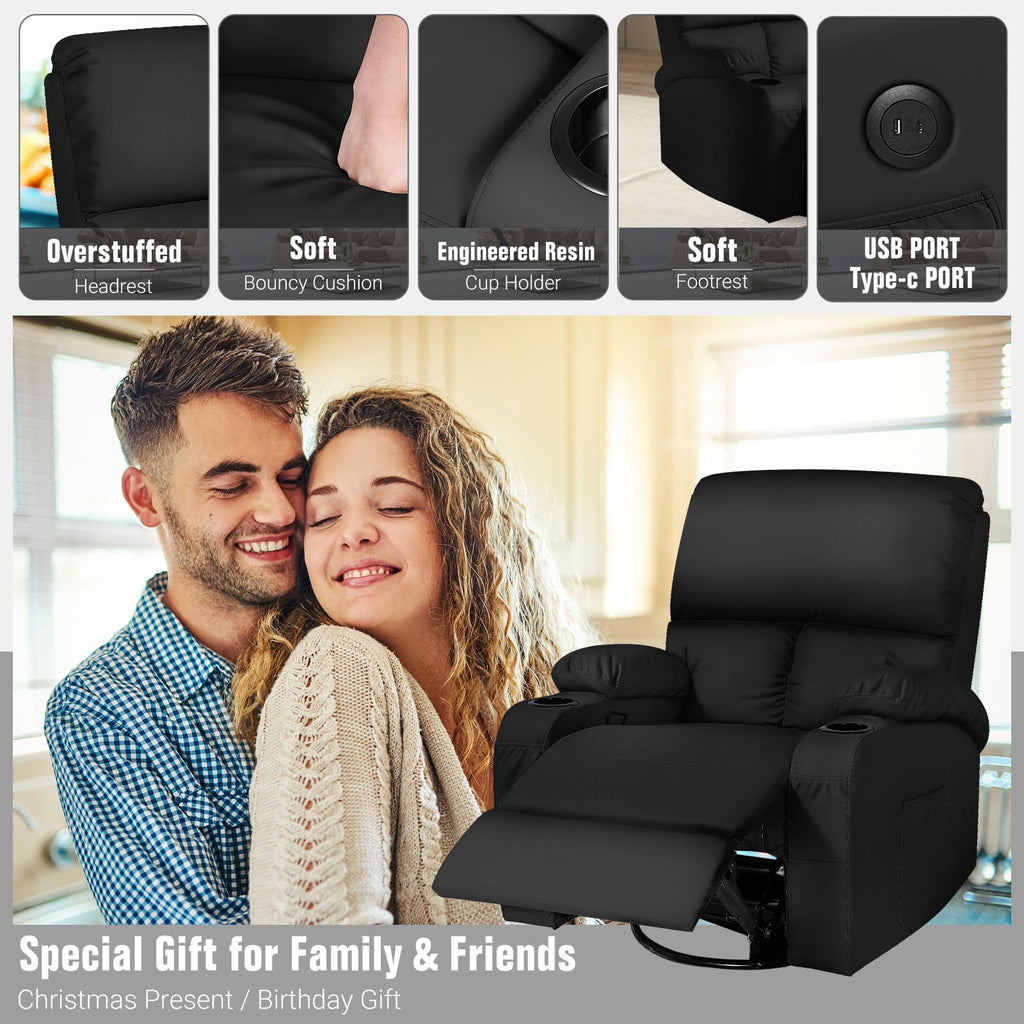 Black Faux Leather Massage Rocking Recliner Chair O885