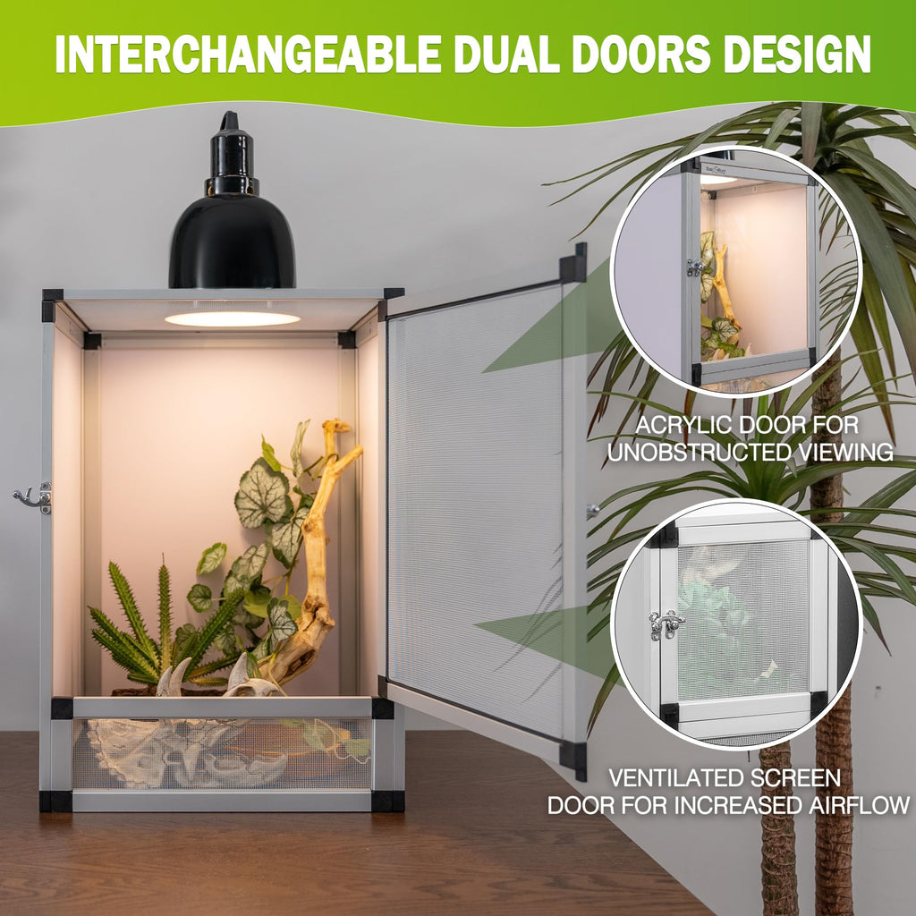 PVC Habitat Enclosure with Screen & Acrylic Doors, 12"x12"x18" Reptile Terrarium A965409