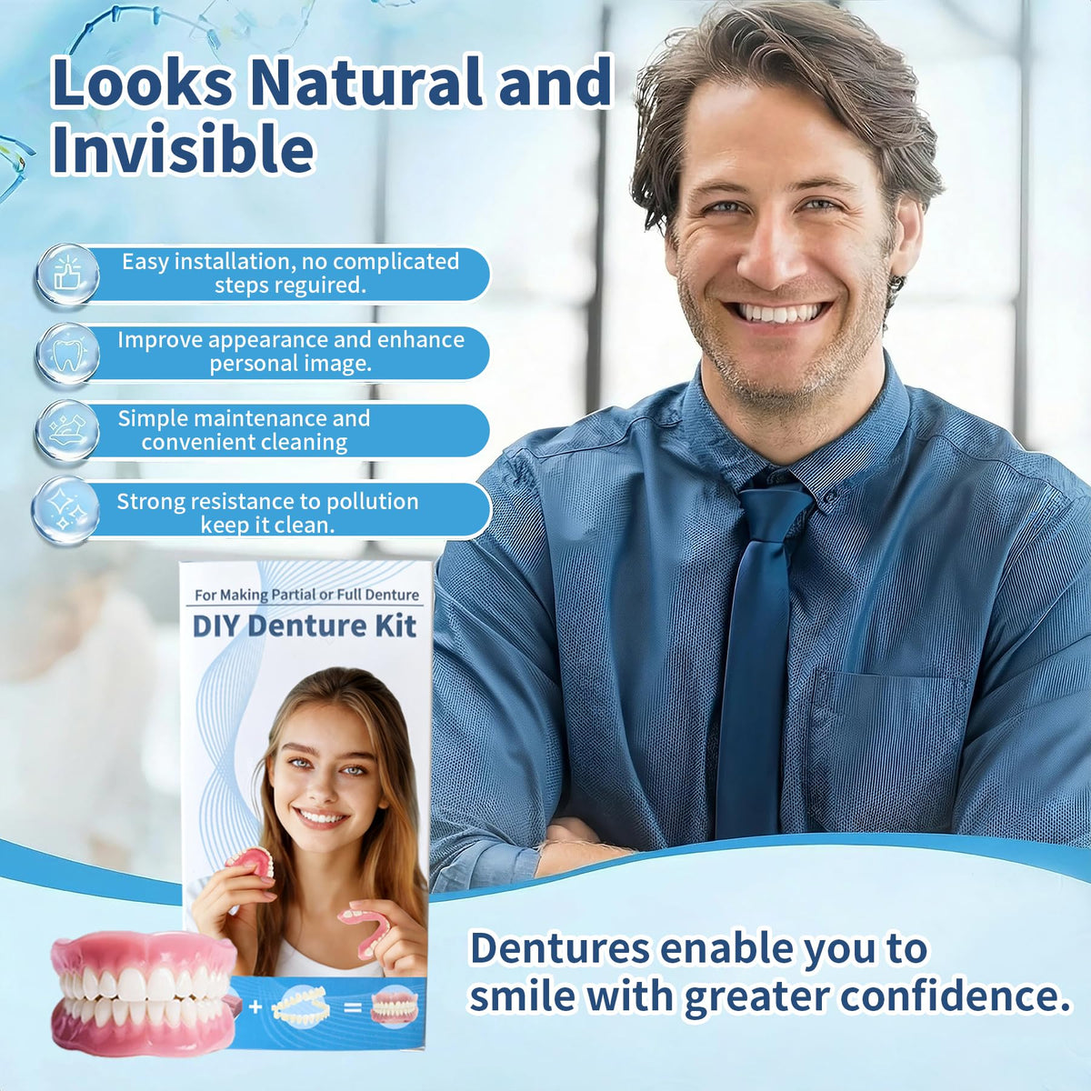 DIY Denture Kit Top & Bottom Fake Teeth D4173
