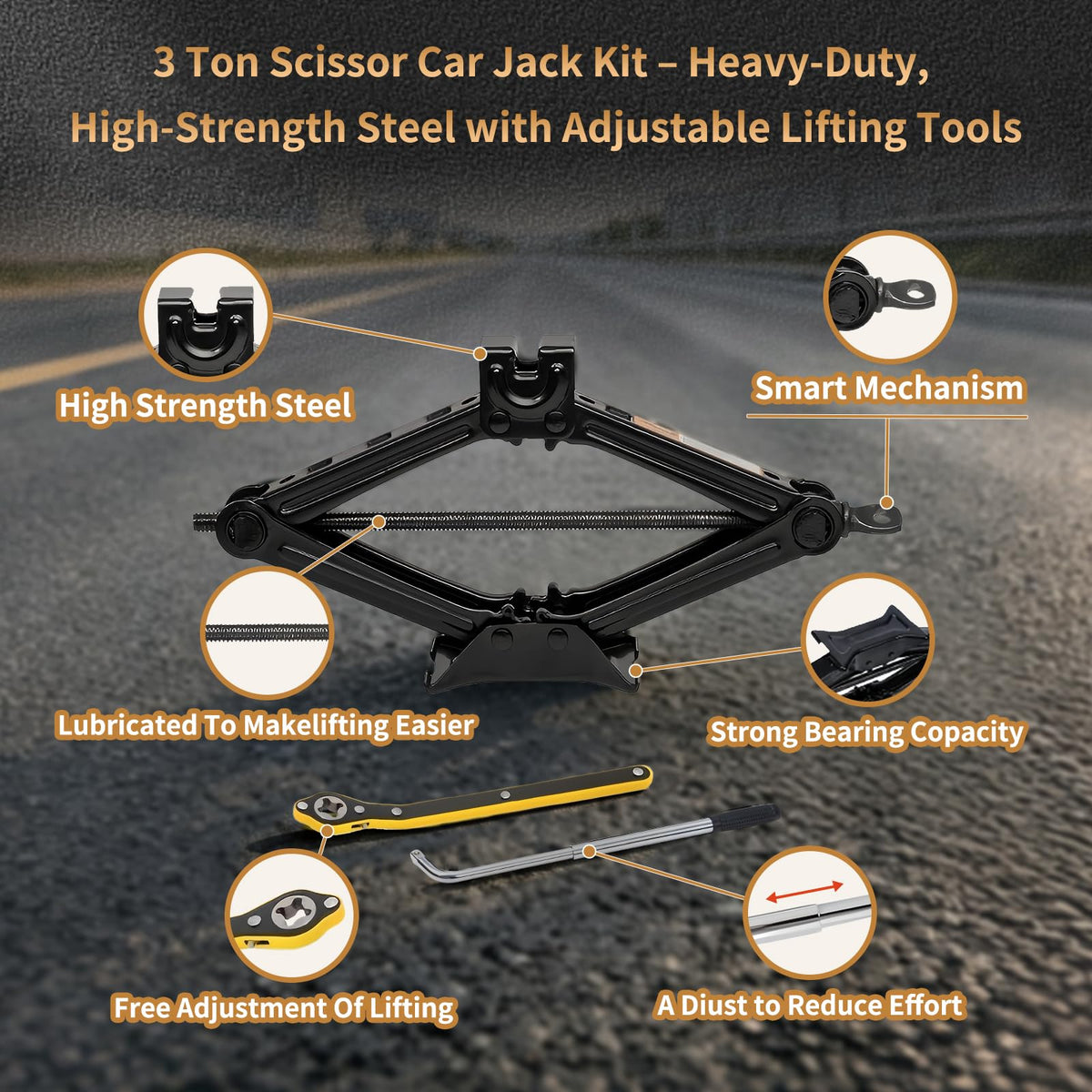 3-Ton Scissor Jack Kit with Ratchet Wrench Q348276