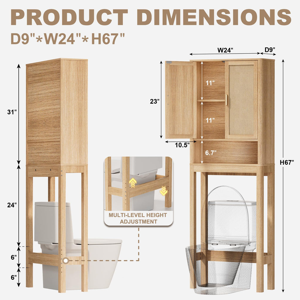 Over the Toilet Storage Cabinet with Rattan Doors G879153