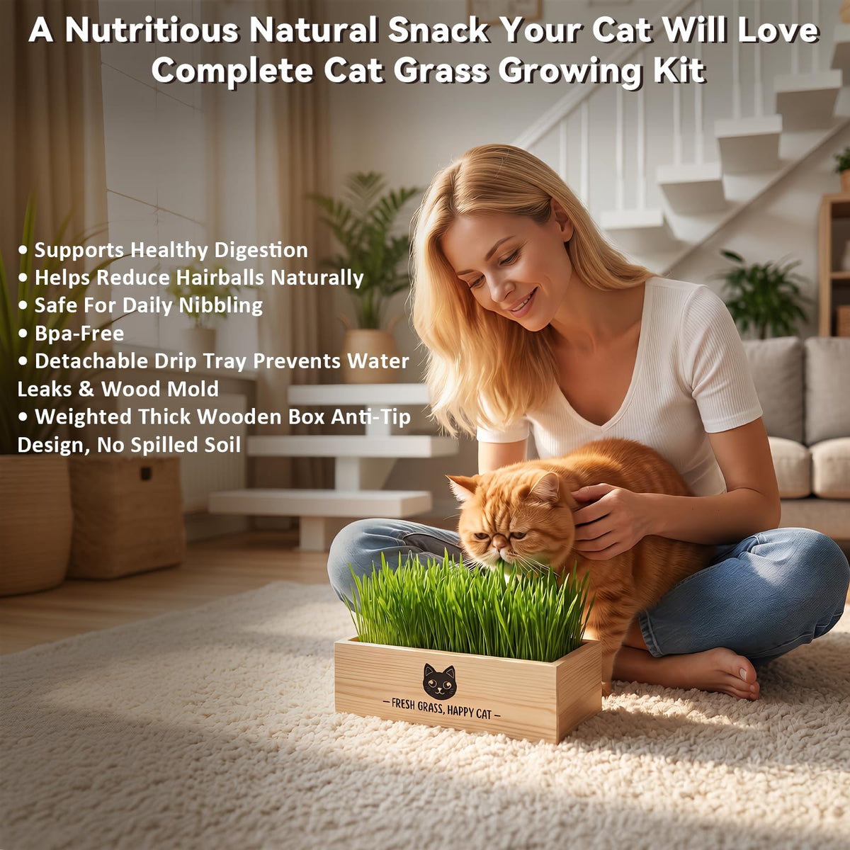 Cat Grass Kit Indoor Non-GMO Wheatgrass Seeds Growing Set T6477