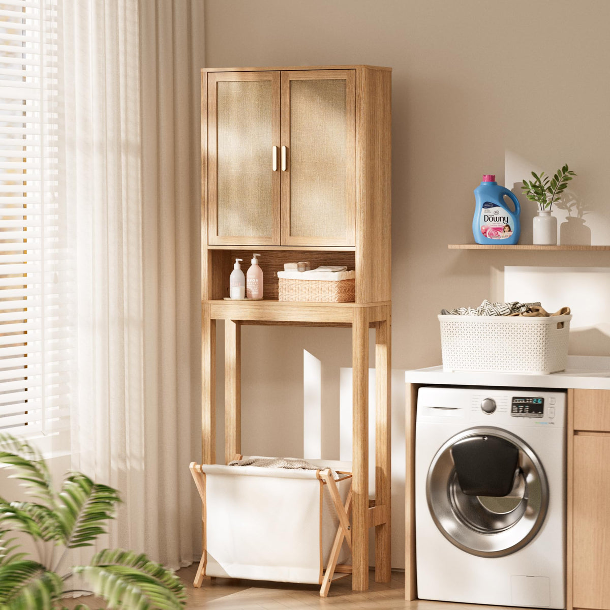 Over the Toilet Storage Cabinet with Rattan Doors G879153