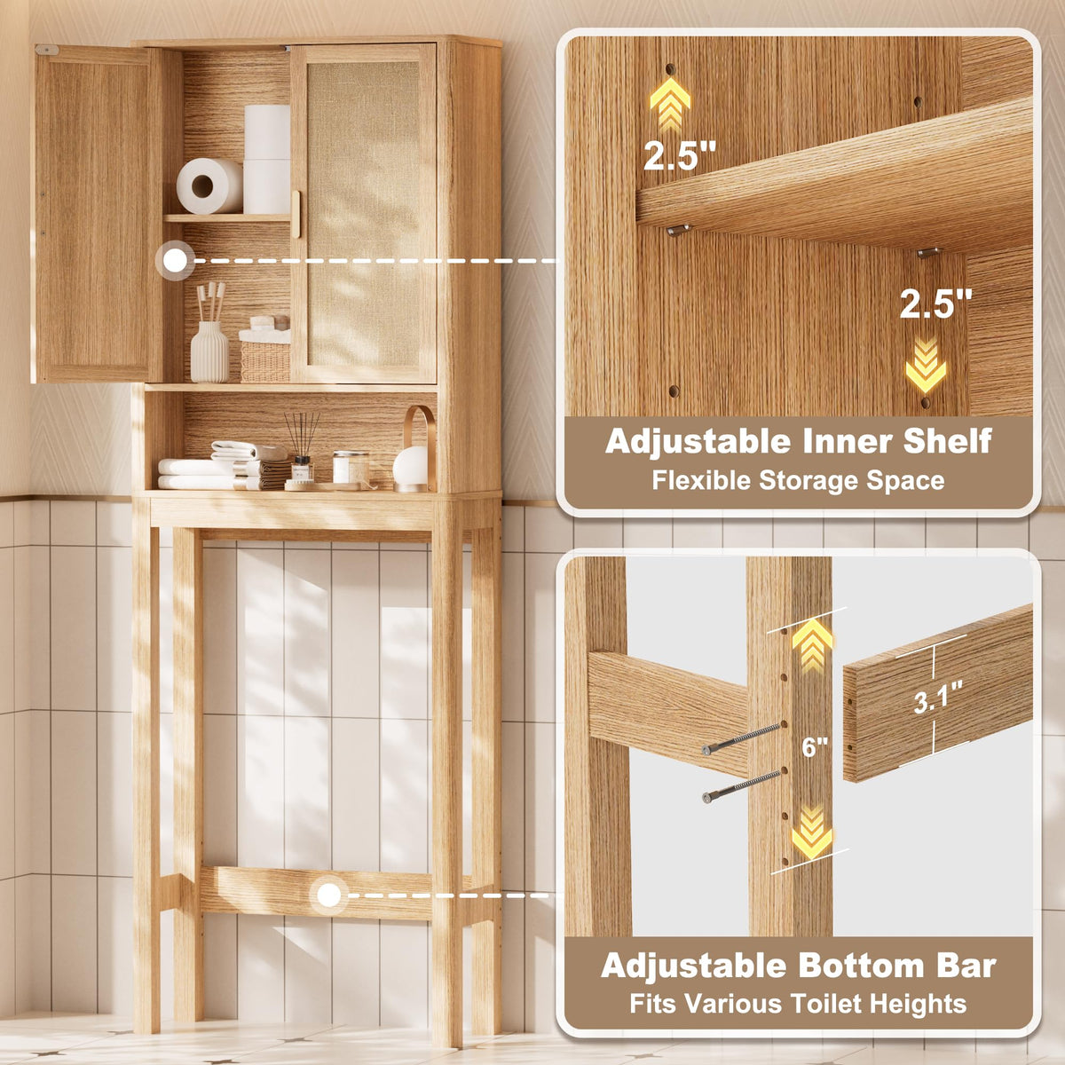 Over the Toilet Storage Cabinet with Rattan Doors G879153