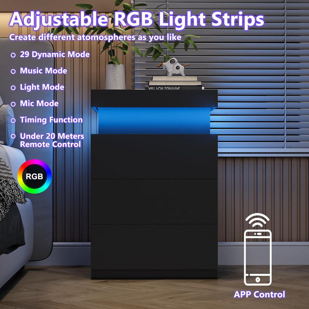 Black Nightstand with Charging Station W807057