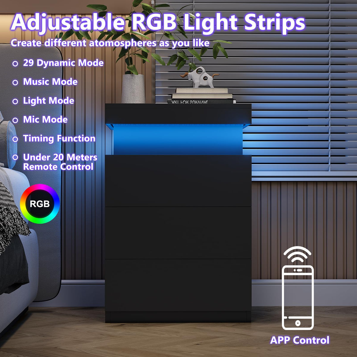 Black Nightstand with Charging Station W807057