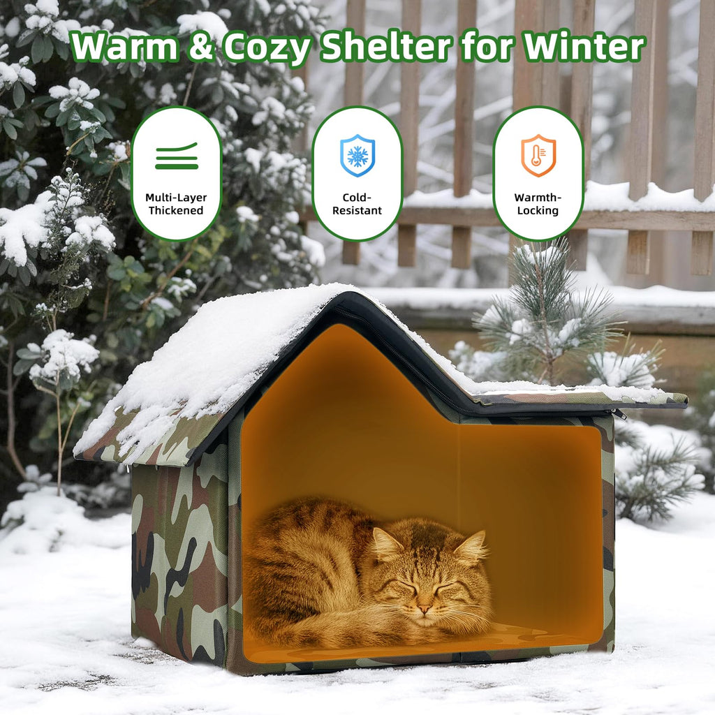 Large Weatherproof Outdoor Cat House with Door and Soft Mat Q7374