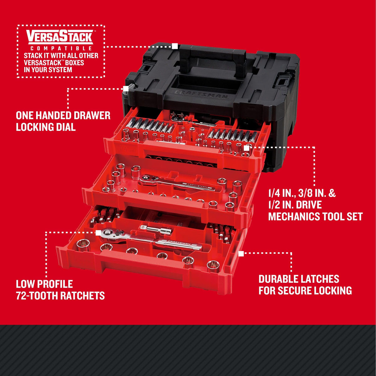 230 Pcs Mechanics Tool Set Socket Wrench Set with Toolbox L872717