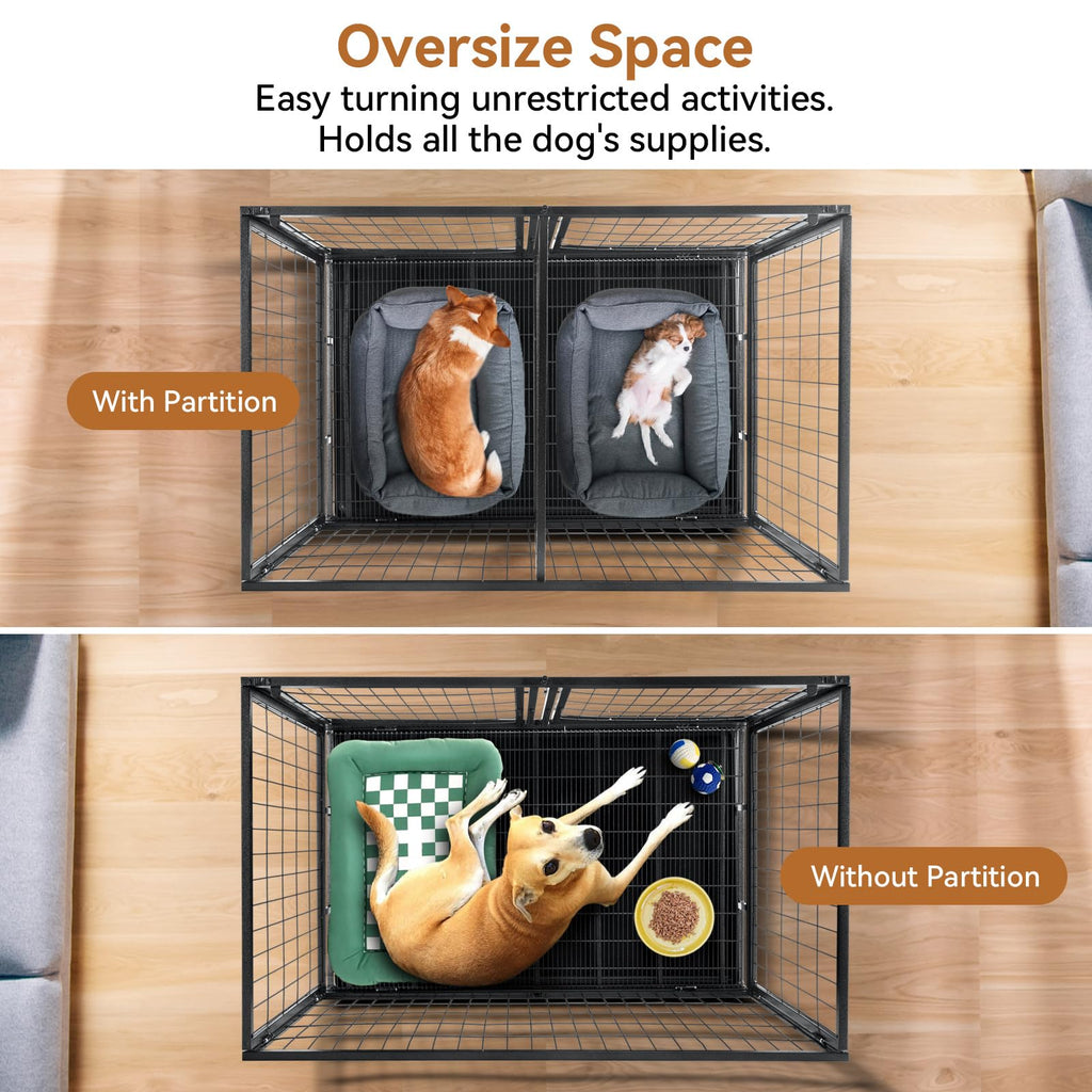 48 inch Large Wire Dog Crate with Lockable Wheels B698253