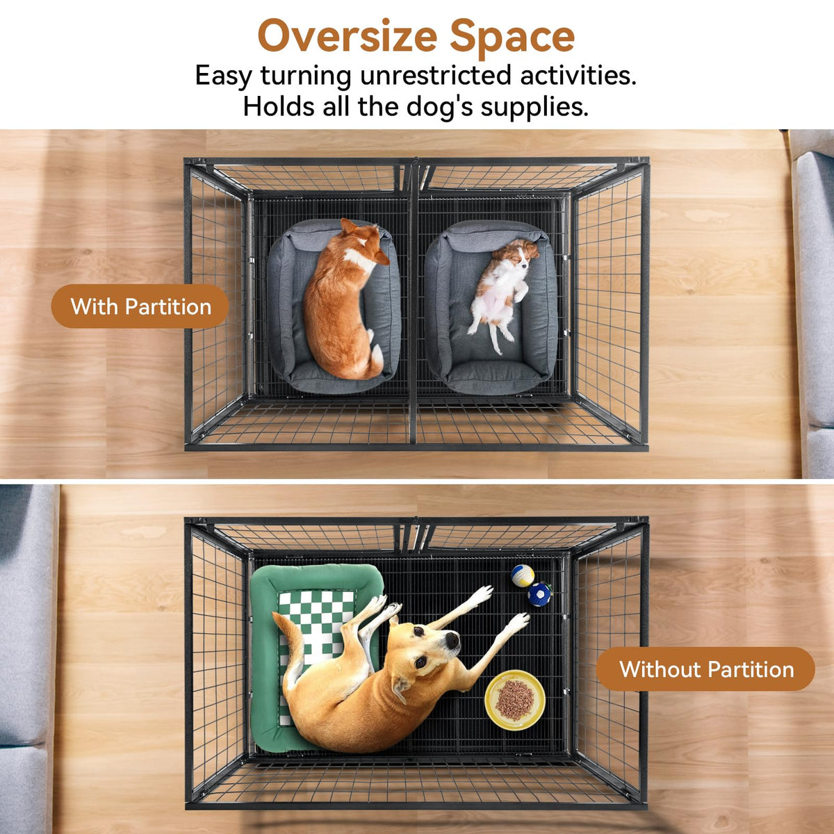 48 inch Large Wire Dog Crate with Lockable Wheels B698253