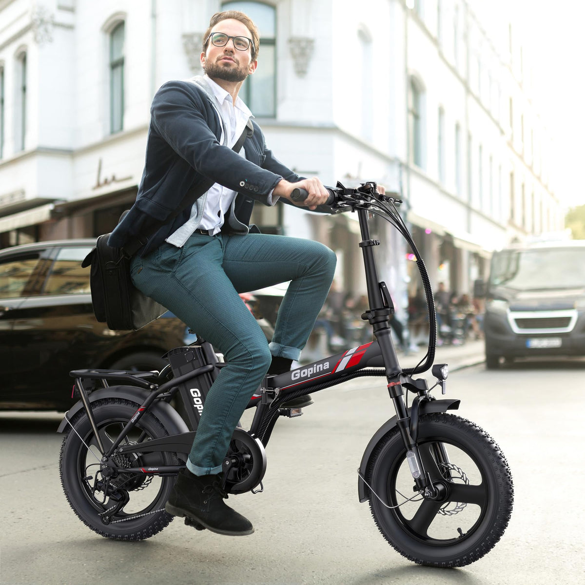 Peak 500W Step Over Electric Bicycle, 16" x 3.0 Fat Tire, 48V Removable Battery, 7 Speed J855