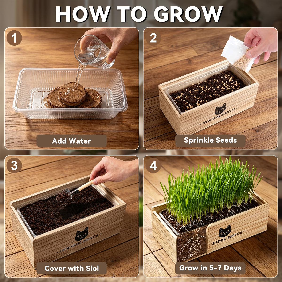 Cat Grass Kit Indoor Non-GMO Wheatgrass Seeds Growing Set T6477