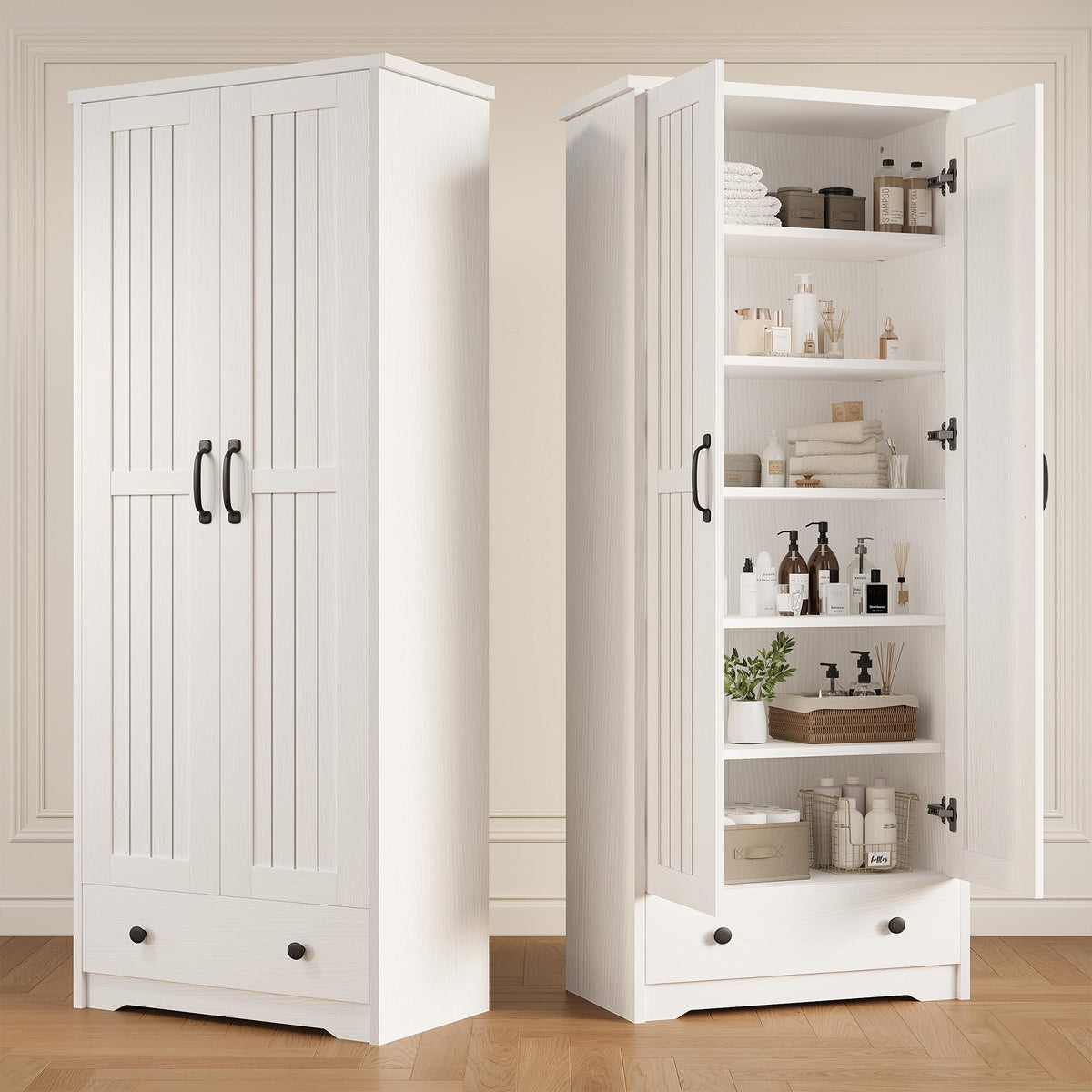 70" Tall Wood Storage Cabinet with 6 Adjustable Shelves Q515
