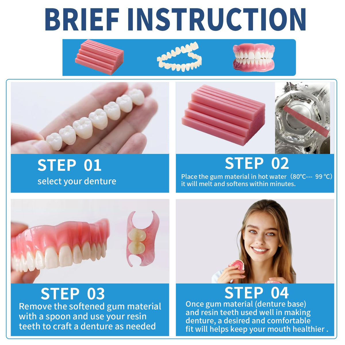 DIY Denture Kit Top & Bottom Fake Teeth D4173