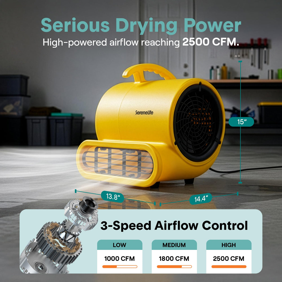 2500 CFM 3-Speed Portable Air Mover Blower Fan Q66862
